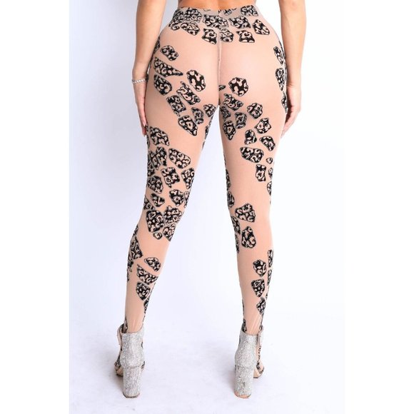 Women's Glittered Leopard Printed Mesh Footed Leggings Pants S M L - Picture 10 of 15